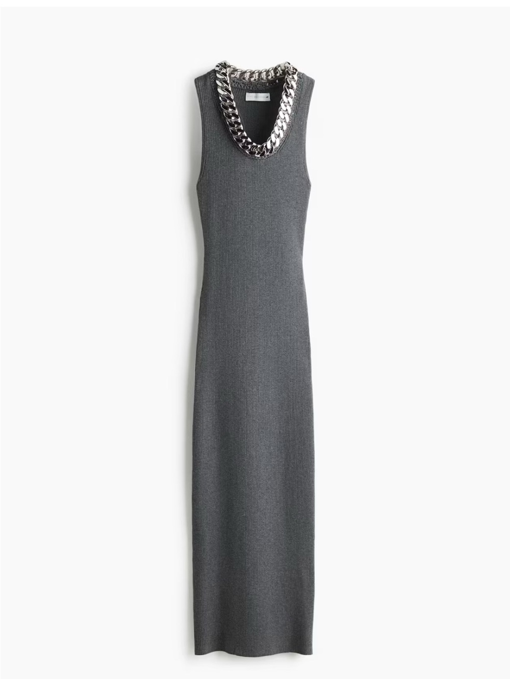 NWT H&M Stella McCartney Sleeveless Chain-Trim Ribbed Maxi Dress - Gray sz L